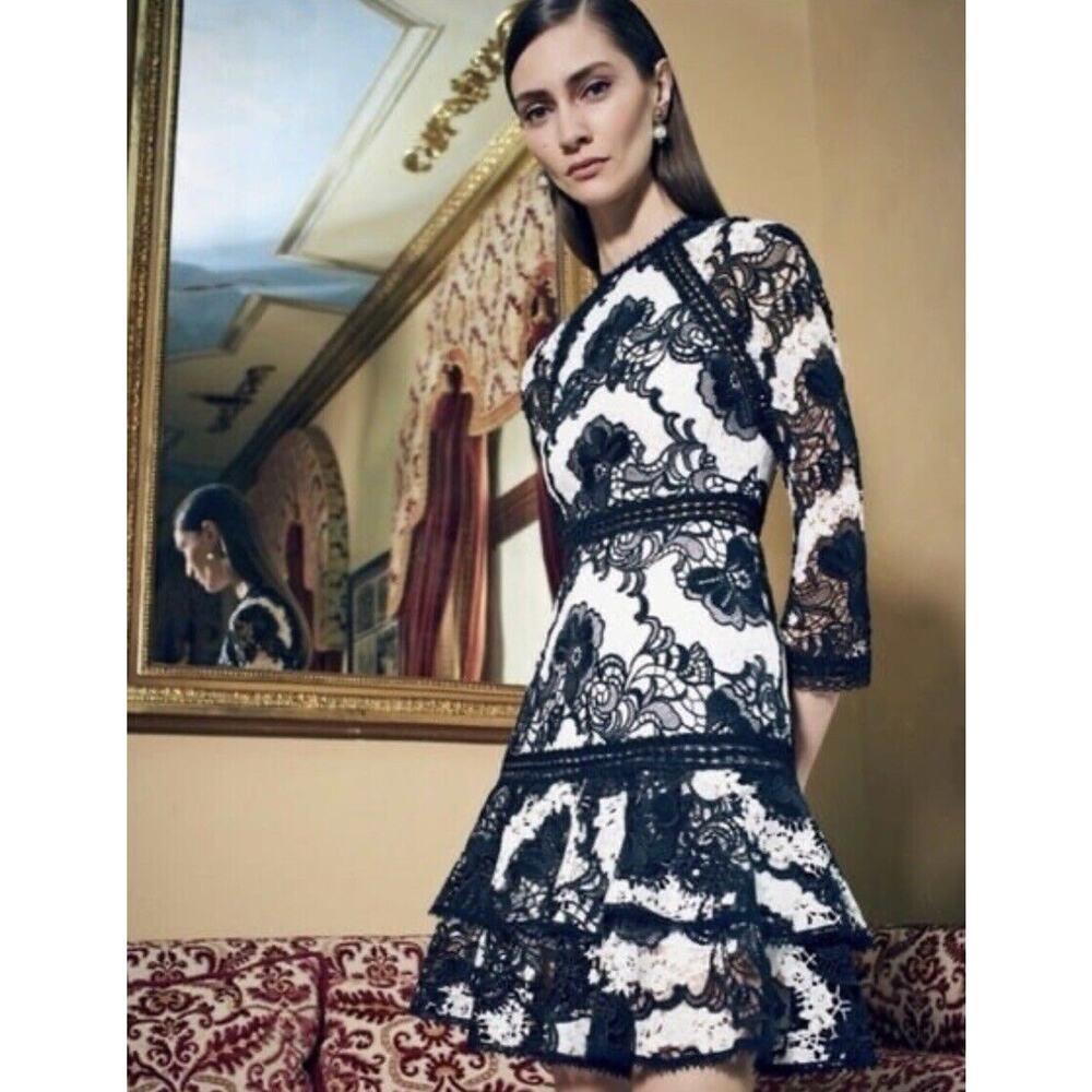 Alexis sheena lace mini black and white Macrame dress size S